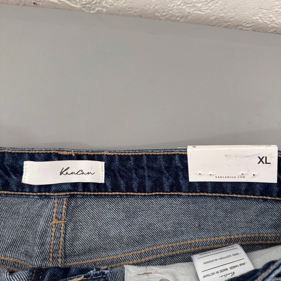 KanCan XL Distressed Denim Shorts Frayed Hem Dark Wash Women's Plus Size - Picture 2 of 4